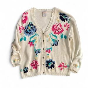 Northern Reflections Women's XL Vintage 90s 100% Cotton Floral Cardigan Sweater